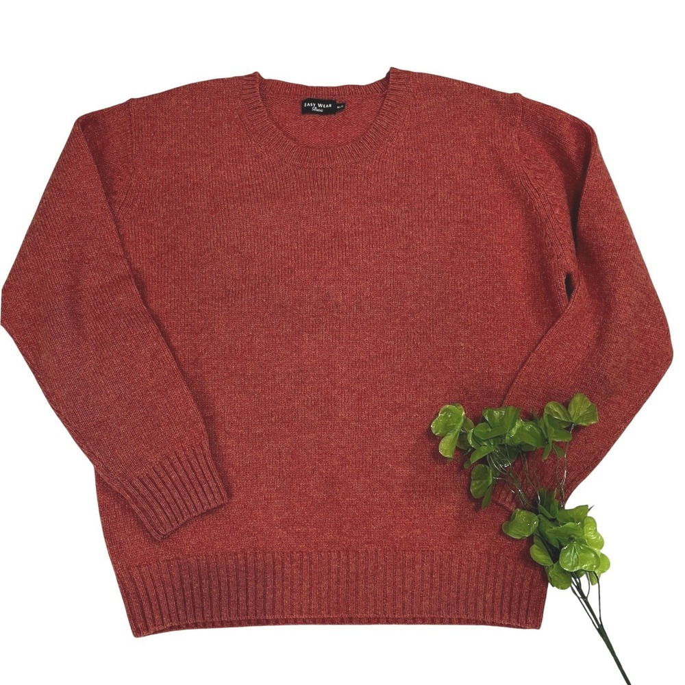 Easy Wear Basic Men's Sweater Size XL Red Wool Knitwear Soft Crew-Neck Pullover - Picture 2 of 7